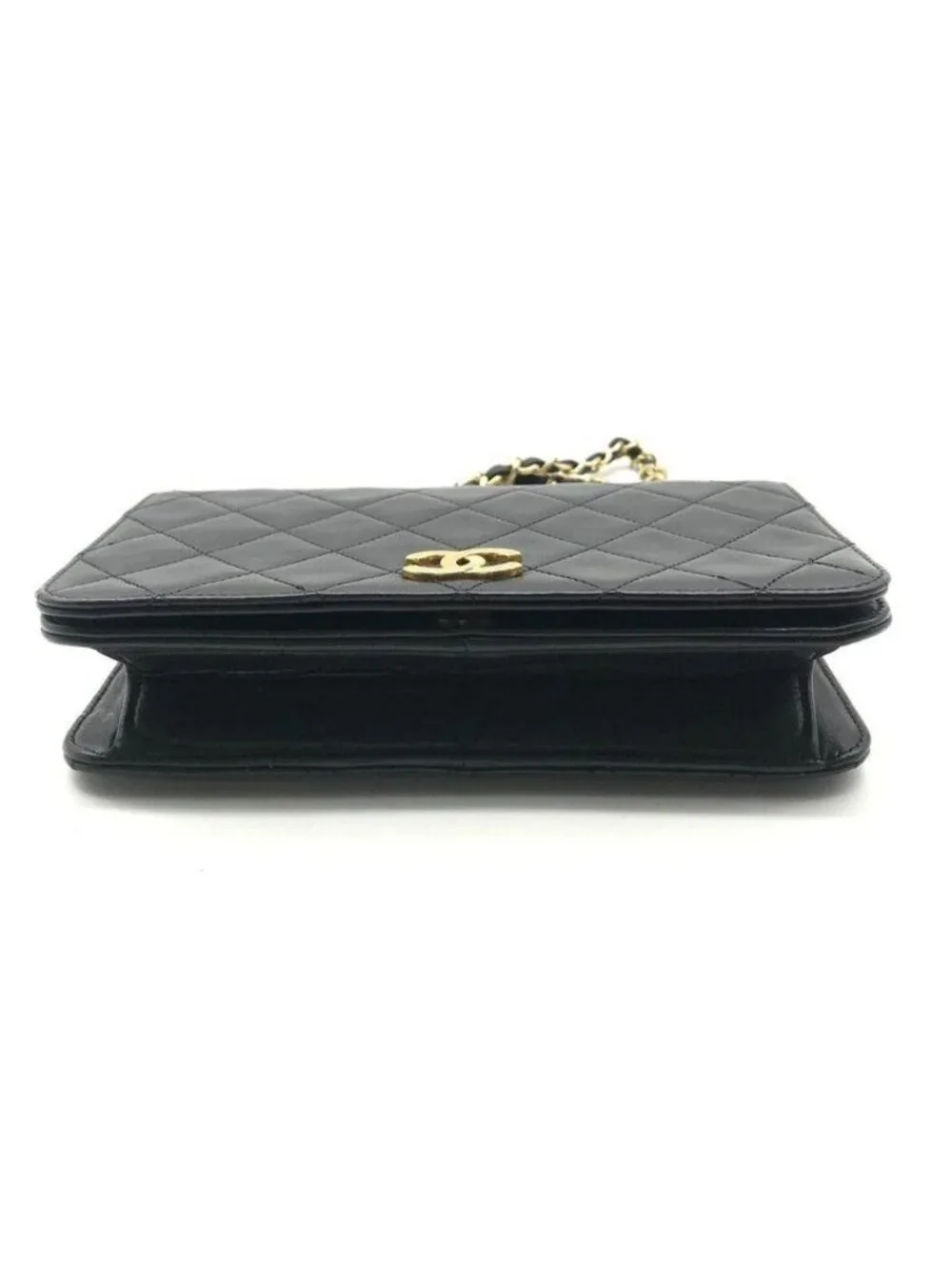 Chanel CC Logo Mini Quilted Push Lock Leather Vintage Chain Shoulder Bag Black